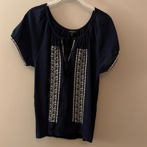 Lucky Brand Navy with White Embroidery Top - Large